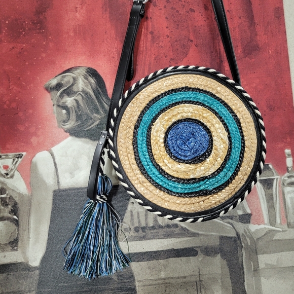 Rebecca Minkoff Straw Circle Cross Body Blue Multi Color Bag - Picture 10 of 16